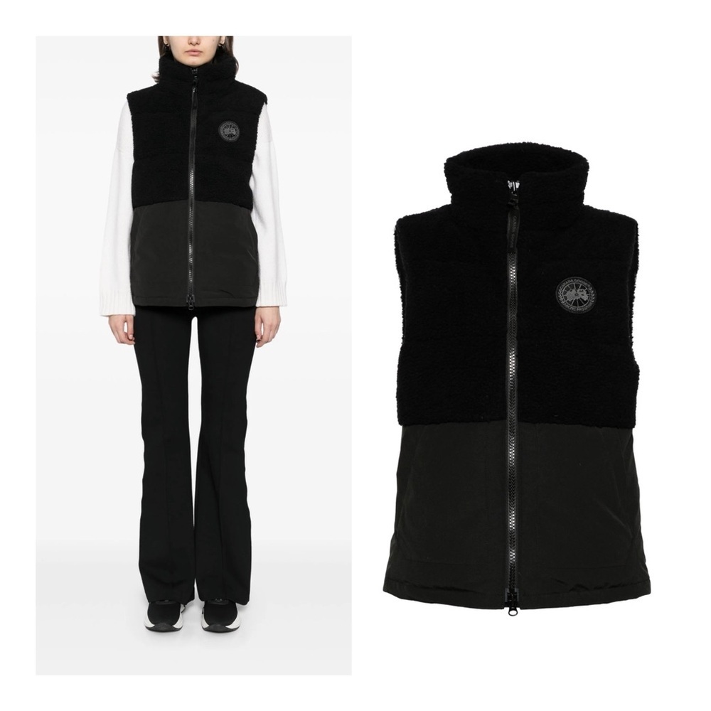 Canada Goose Black Sherpa & Nylon Zip Front Vest